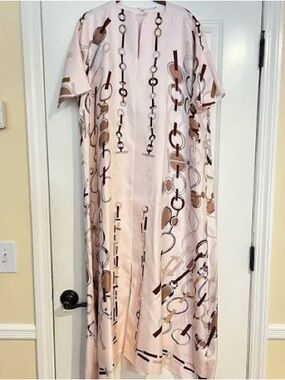 ISO Hermes Pink and Brown Silk Kaftan with Chain Print - DO NOT BUY